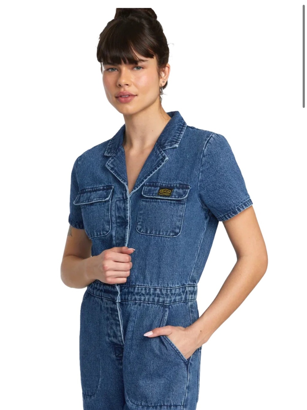 RVCA Women's Recession Denim Jumpsuit Jeans - Blue - Picture 3 of 8